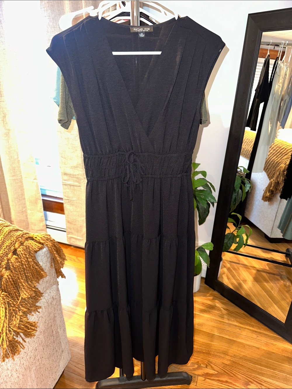 Rachel Zoe Black V-Neck Tiered Maxi with Drawstring Waist